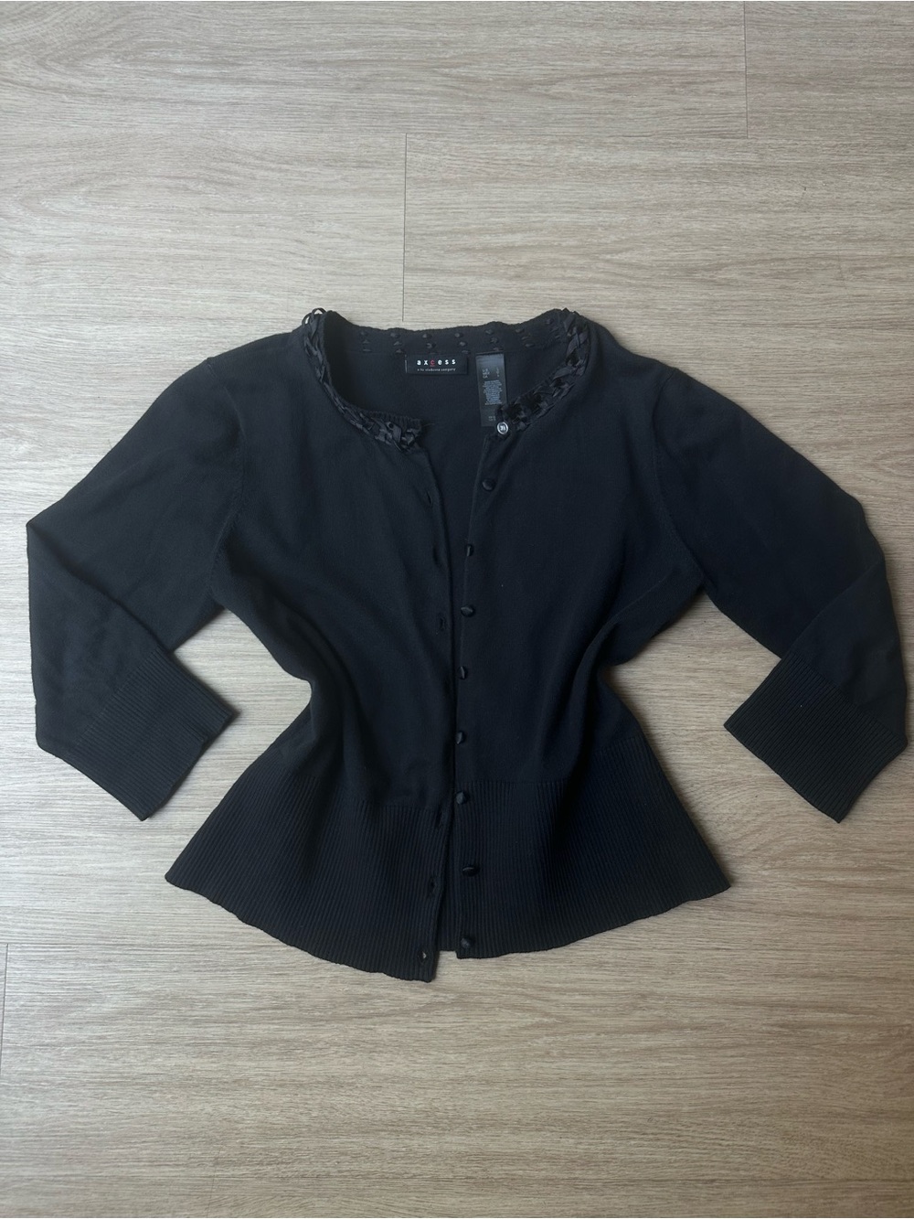 Axcess Black Button-Front Lace Trim Top